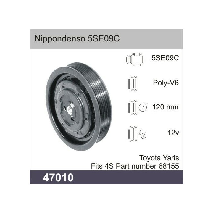 47010  COMPRESSOR CLUTCH DENSO 5SE09C 12V PV6