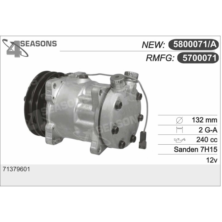 5700071 CMP  RMFG SANDEN SD7H15 12V  2 GROOVES