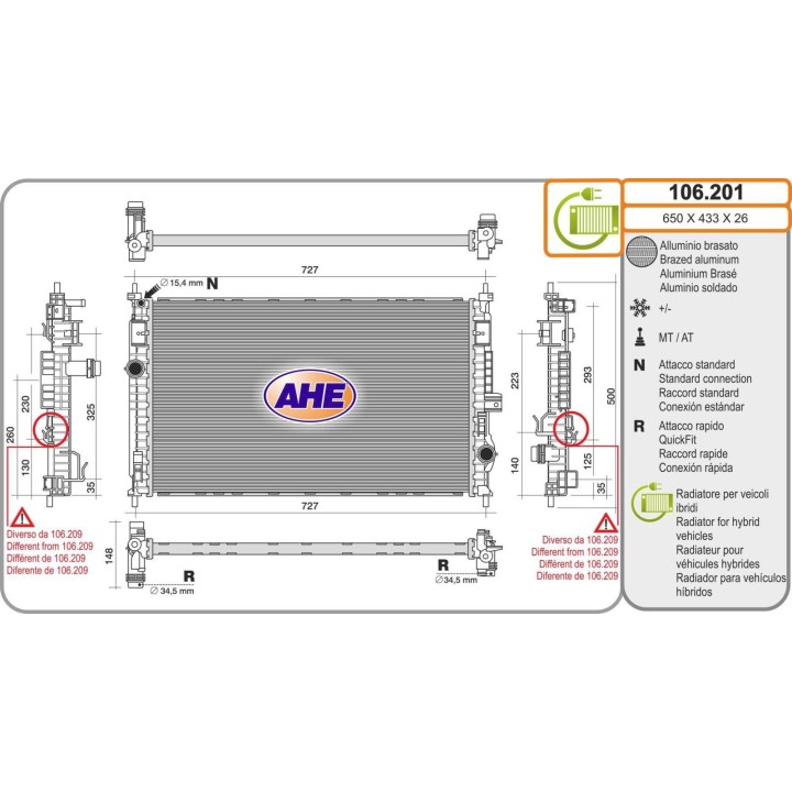 106201  Rad. CITROEN/OPEL/PEUGEOT C5/Grandland X/308/508/3