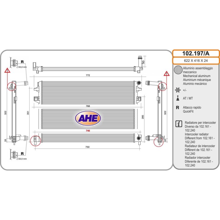 102197/A  Rad. Intercooler AUDI/SEAT/SKODA A3/Q2/TT/Ateca/Le