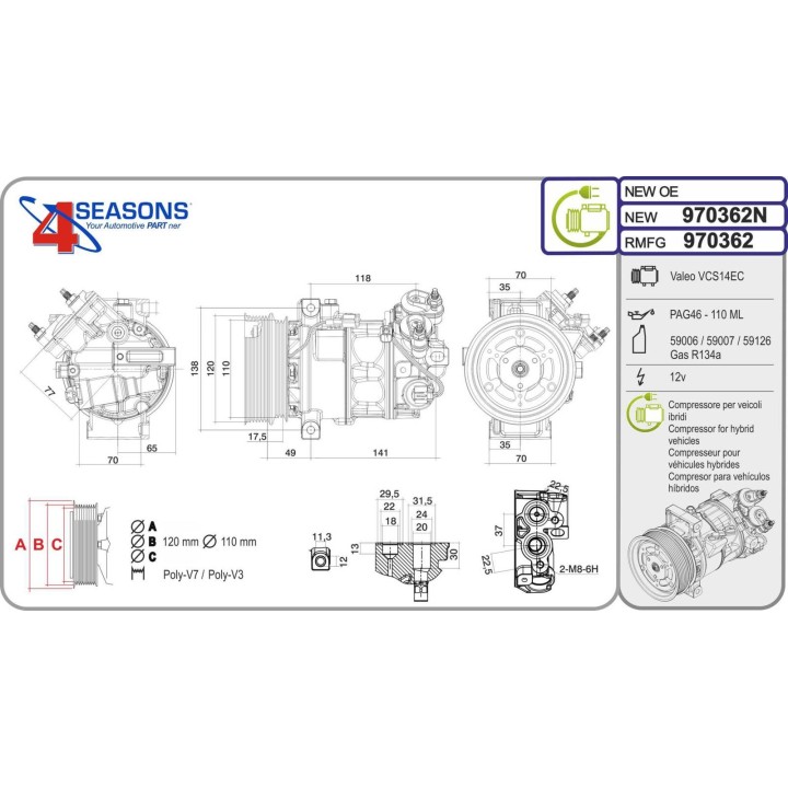 970362  Cmp Rem VOLVO XC40/S60/XC60/S90/V90/XC90 B3/B4/B5/B6 MHEV 04.19-