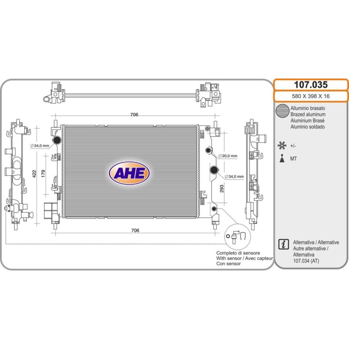 107035  RAD CHEVROLET Aveo 1.4/1.6 +/-AC MT 12-