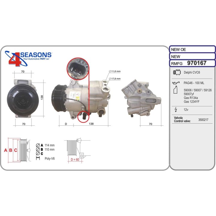 970167  HR 6CVC A/D PV6 110MM 12V V-B 45  (BOBINA Y ELECTROVALVULA)