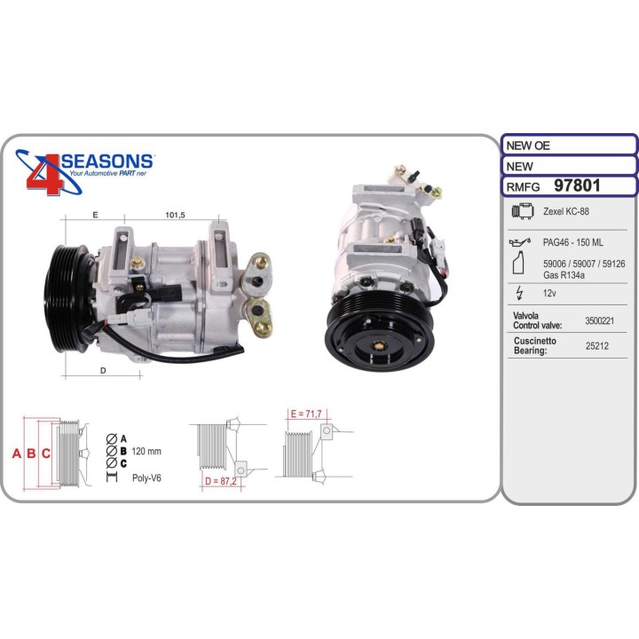 97801  COMPRESOR NUEVO RENAULT LAGUNA III 1.5 DCI 07-