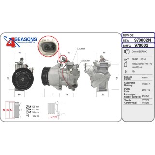 970002N COMPRESOR NUEVO TOYOTA Auris/Corolla/Yaris 1.0/1.3/1.4D-4D 08.05-07.14