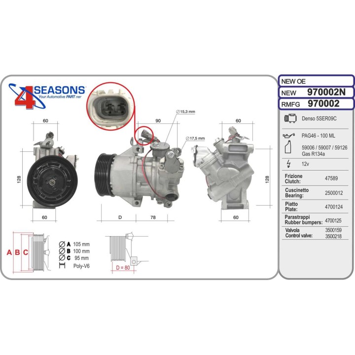 970002N COMPRESOR NUEVO TOYOTA Auris/Corolla/Yaris 1.0/1.3/1.4D-4D 08.05-07.14