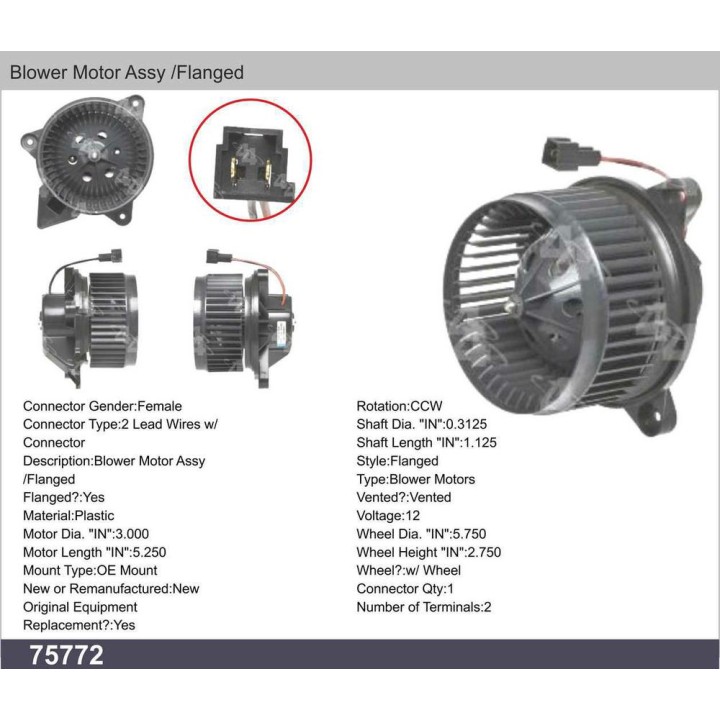 Blower Motor Assy Chrysler Sebring / Dodge Stratus