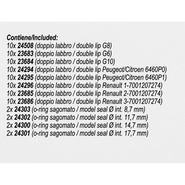 24201  KIT JUNTAS O-RING UNIVERSAL - APLICACIONES EUROPEA