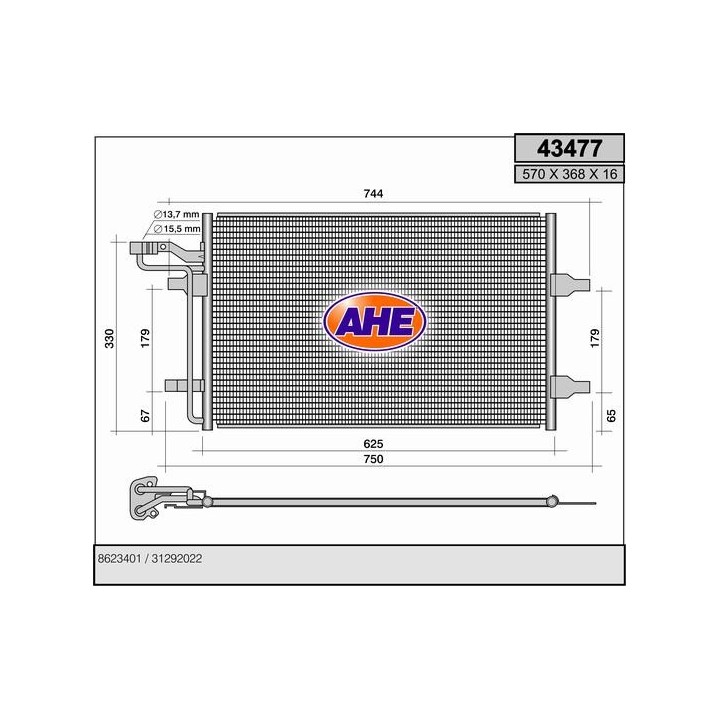 43477  COND VOLVO C30/S40/V50/C70II 1.6/1.8/2.0/2.0D 04-
