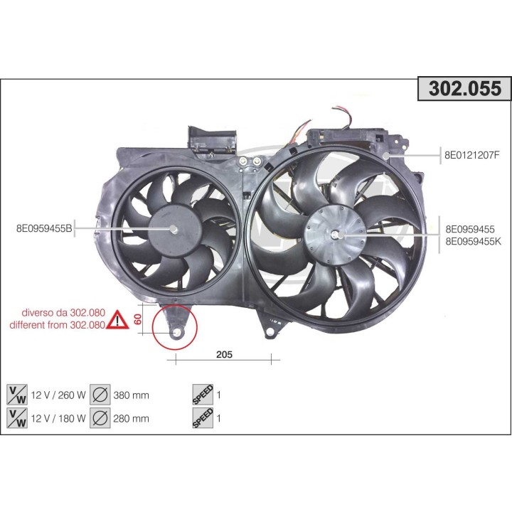 302055  FAN AUDI A4 II benzina 02-