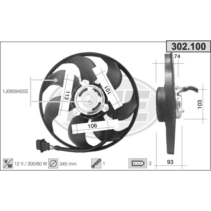 302100  FAN VOLKSWAGEN Golf IV 1.9TDi 96-